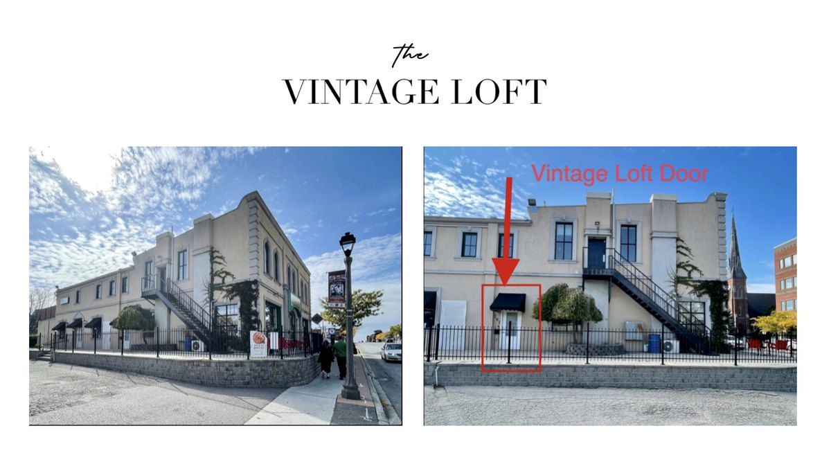 How to find The Vintage Loft entrance at 207A Dundas St West, Whitby